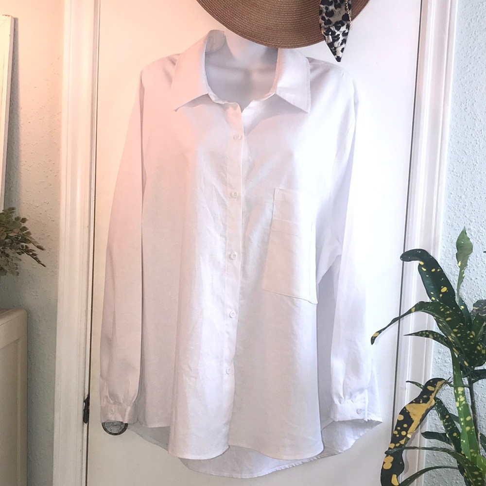 White Linen Blend Button Down Shirt Size 2XL